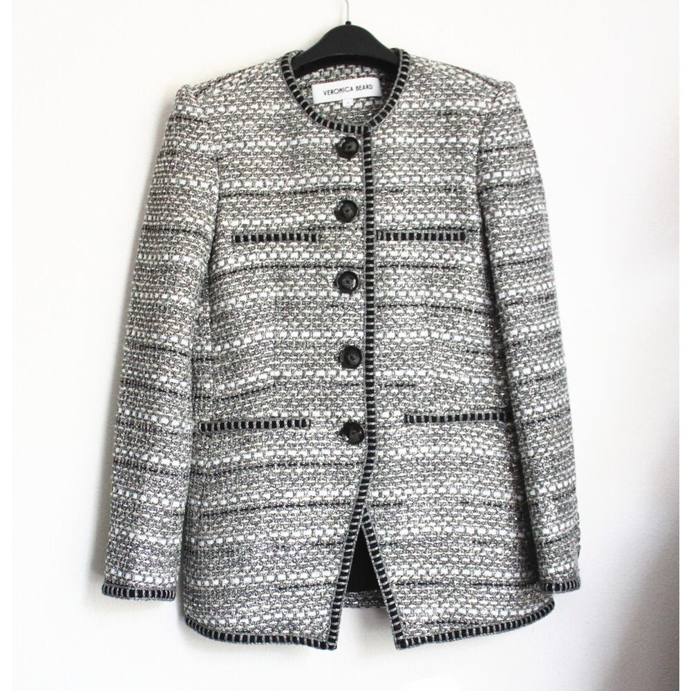 NEW VERONICA BEARD Alessia Metallic Tweed Cutaway Jacket, Size 10